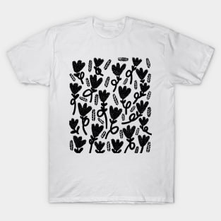 Black and white hand drawn flowers T-Shirt